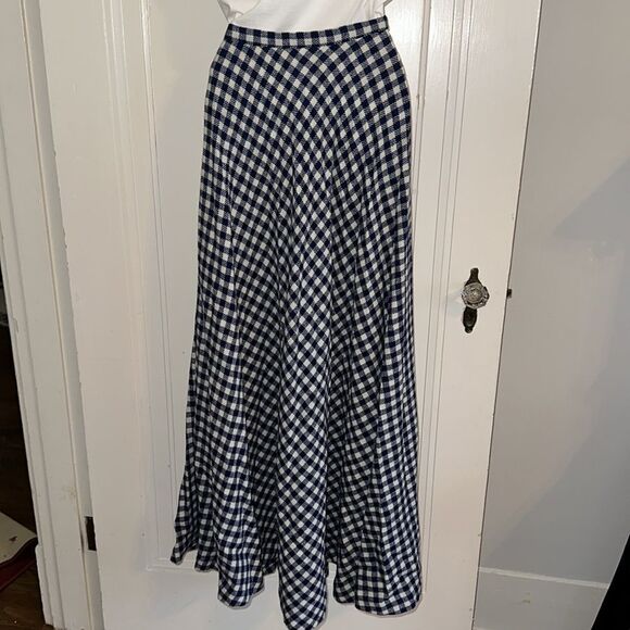 Vintage 60s/70s Kelita navy blue & white checked winter maxi skirt - Picture 4 of 8